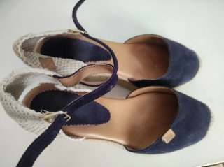 Sandalias esparto tacón Blu azul marino y beige