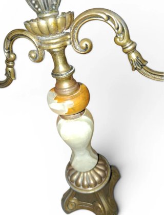 Candelabro italiano in metallo e pietra, 33 cm