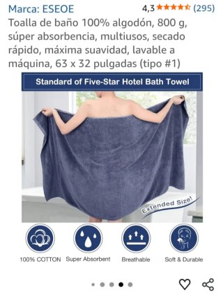 Toalla de Baño ESEOE 100% Algodón 800g