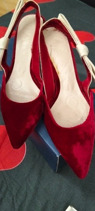 Sandalias Mango Talla 37 Terciopelo Rojo