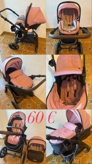 Carrito bebé y silla coche rosa