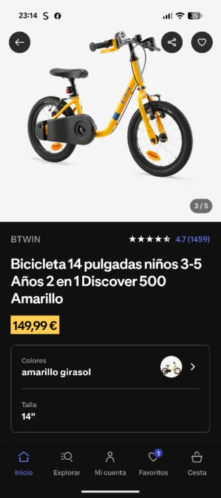 Bicicleta Infantil 14 BTWIN Amarillo