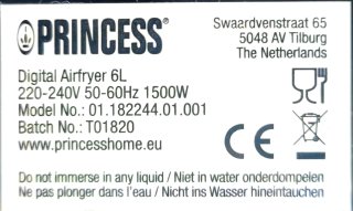 Freidora de aire Princess 8L Digital XXL  Nueva