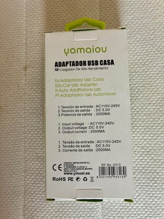 Cargador USB Yma Alto Rendimiento 2000mA