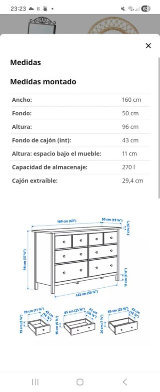 Cómoda Ikea Hemnes de 8 cajones, tinte blanco, 160