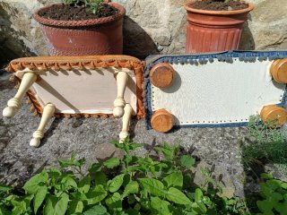 2 Reposapiés Vintage Tela y Madera