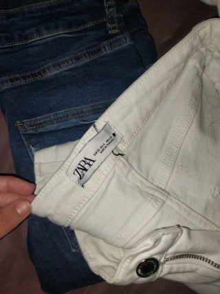 Pantalones campana azul y blanco