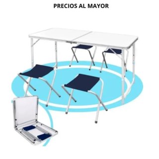 Mesa Plegable 120x70x60 y 4 Sillas Camping
