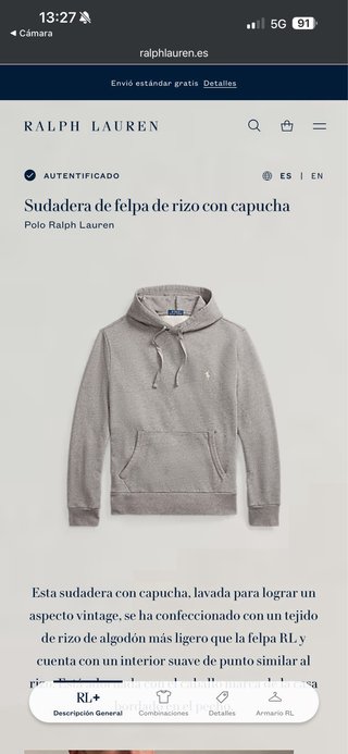 Sudadera Polo Ralph Lauren Gris Talla M