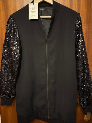 Chaqueta bomber negra lentejuelas talla S