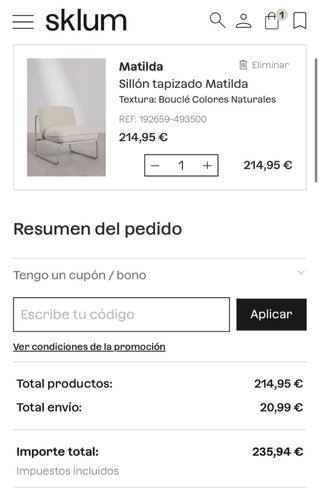 Sillón tapizado Sklum NUEVO