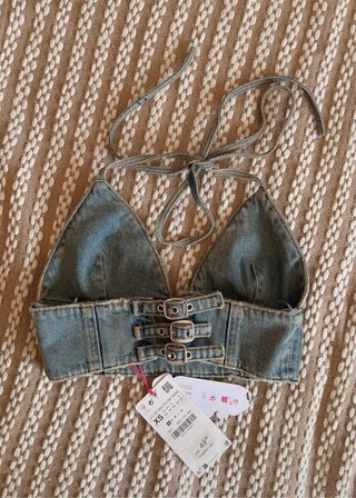 Top Denim Halter Zara x Barbie Y2K