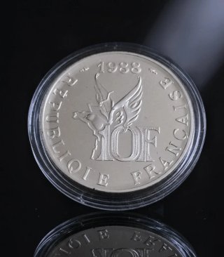 Moneda Plata 10 Francos Roland Garros 1988
