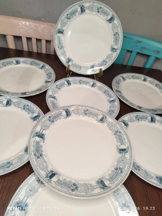 8 Platos Llanos Antiguos MASSERA Porcelana Azul