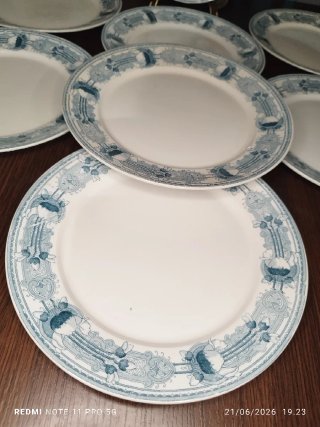 8 Platos Llanos Antiguos MASSERA Porcelana Azul