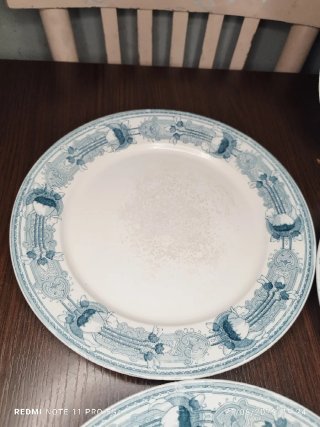 8 Platos Llanos Antiguos MASSERA Porcelana Azul