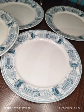 8 Platos Llanos Antiguos MASSERA Porcelana Azul