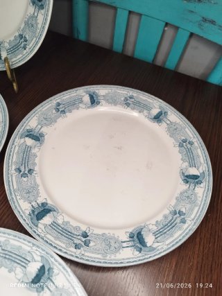 8 Platos Llanos Antiguos MASSERA Porcelana Azul