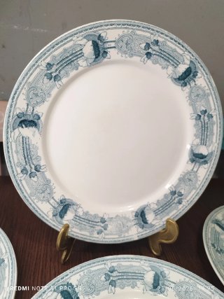 8 Platos Llanos Antiguos MASSERA Porcelana Azul