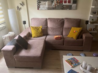 Sofá modular tela beige/marrón