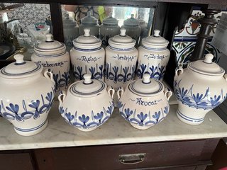 Juego 8 Botes Cerámica Cocina Azul y blanco