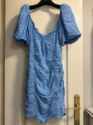 Vestido Zara Azul Lunares Talla M