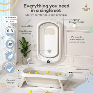 Bañera plegable bebé con termómetro antideslizante