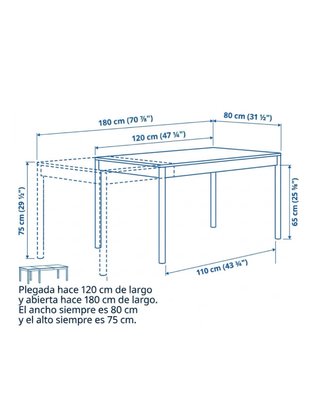 Mesa extensible blanca 120/180x80 cm. Impecable.