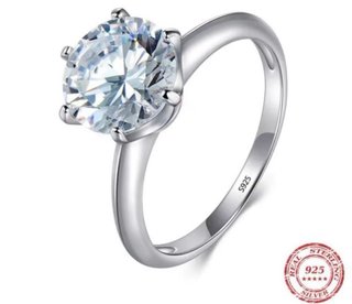 Anillo Plata Ley con solitario gema de 2 quilates