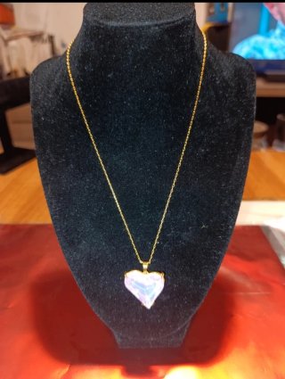 Collar Acero Dorado Corazon Rosado
