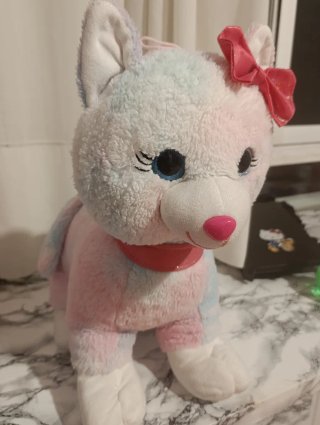 Peluche Gato Arcoíris con Lazo Rosa