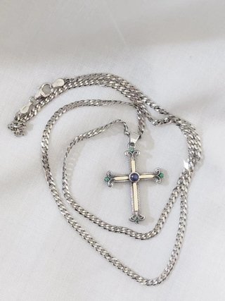 Colgante Cruz Oro 18k Plata Zafiro Esmeraldas