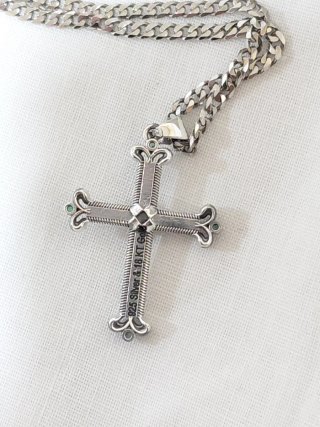 Colgante Cruz Oro 18k Plata Zafiro Esmeraldas