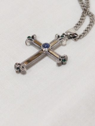 Colgante Cruz Oro 18k Plata Zafiro Esmeraldas