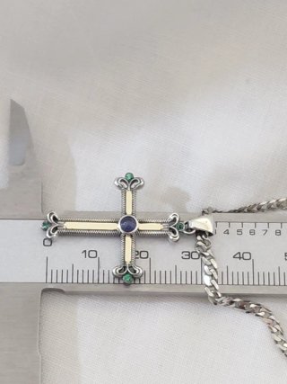 Colgante Cruz Oro 18k Plata Zafiro Esmeraldas