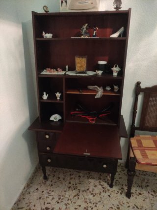 Mueble bar antiguo madera estantería cajonera