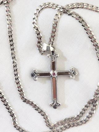Colgante Cruz Oro 18k Plata Diamantes Rubí