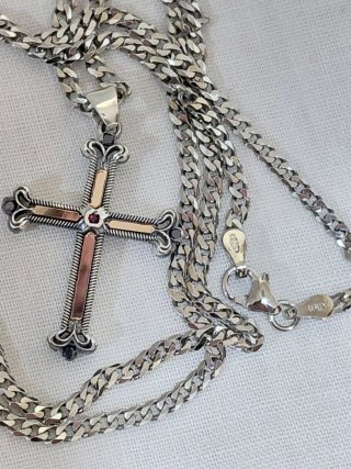 Colgante Cruz Oro 18k Plata Diamantes Rubí