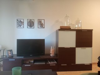 Mueble TV comedor madera y cristal