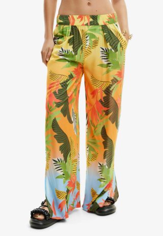 Pantalón Desigual Wide Leg Estampado Tropical T. L