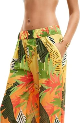 Pantalón Desigual Wide Leg Estampado Tropical T. L