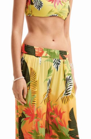 Pantalón Desigual Wide Leg Estampado Tropical T. L