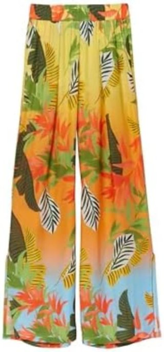 Pantalón Desigual Wide Leg Estampado Tropical T. L