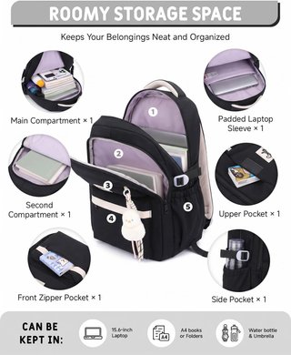 TANOU Mochila 6 Ruedas 26L Oxford 300D Niña Negra