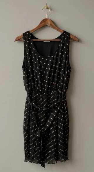 Vestido gasa lunares negro y beige