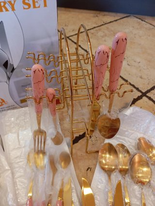 Set Posate Eleganti Oro e Rosa