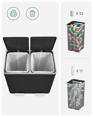 Cubo Basura Reciclaje Songmics 48L LTB48BK Negro