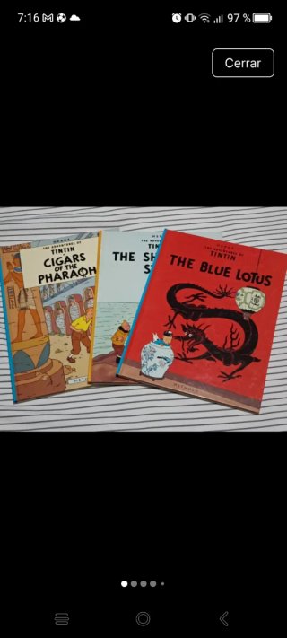3 libros aventuras Tintín Hergé en inglés col.Metu
