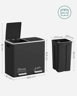 Cubo Basura Reciclaje Songmics 48L LTB48BK Negro