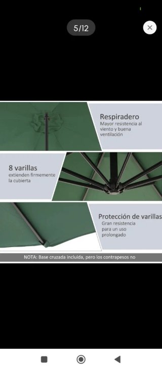 Sombrilla de jardín verde y negra
